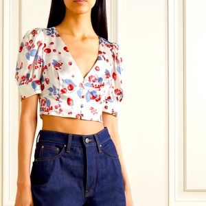 NWT Reformation Mendez Crop Silk Button Blouse
